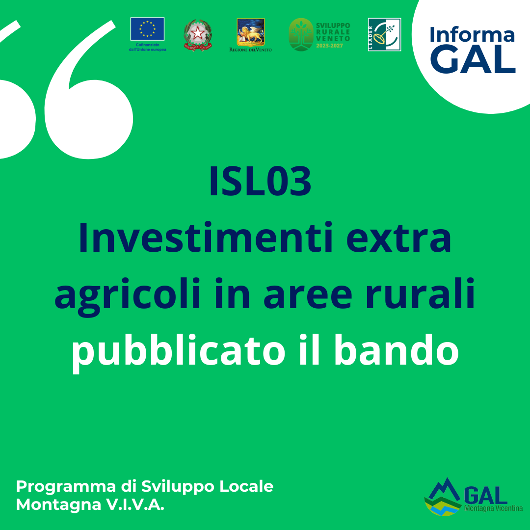 Pubblicato il bando ISL03 – Investimenti extra agricoli in aree rurali