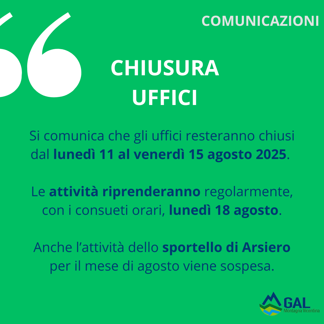 Chiusure uffici nel mese di agosto